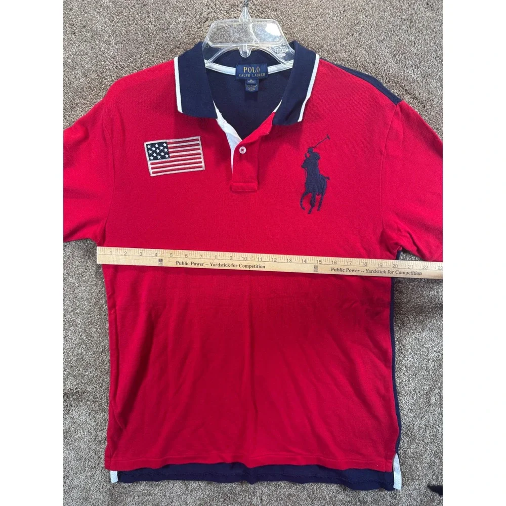 Polo Ralph Lauren Boys XL 18-20 Big Pony Red Navy Blue American Flag Polo Shirt - Picture 8 of 11